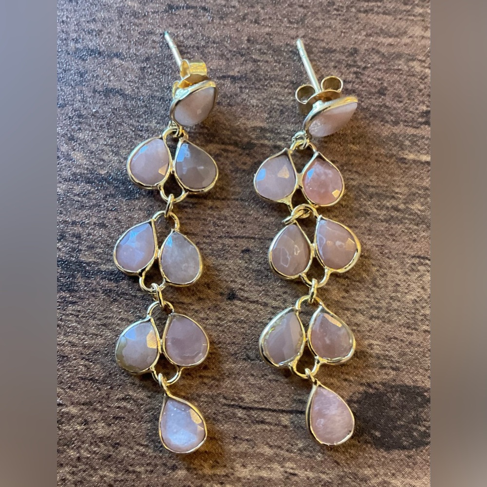 Peach Moonstone Teardrop Dangle Earrings